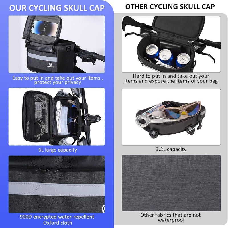 Zyxformis Bike Handlebar Bag, 6L Phone Cycling Mount Front Bags with TPU Touch Screen Phone Holder, Water Resistant Bicycle Storage Bag Bicycle Basket with Reflective strip for Bike Scooter E-bike - Image 3